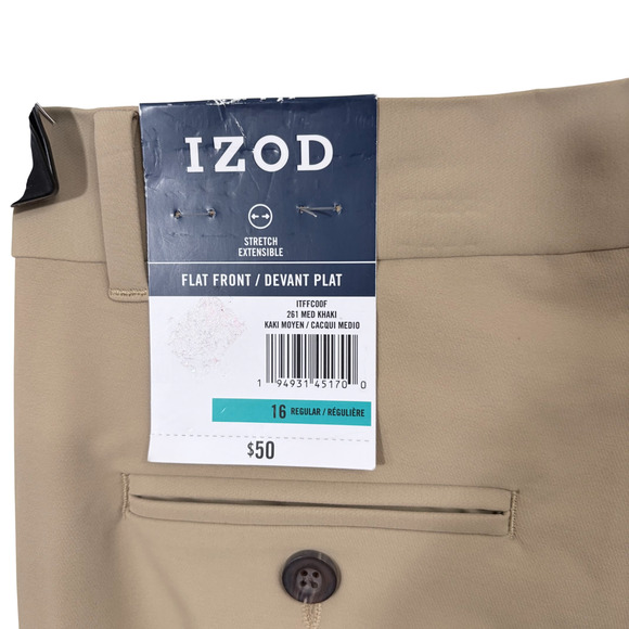 IZOD Flat Front Tan Khaki Performance Boys Dress Pants Size 16 Regular 30x31 - Picture 4 of 6